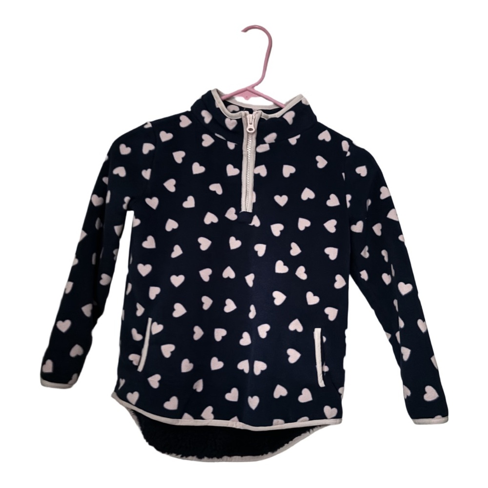 Navy Blue with Pink Heart Print Kids Fleece Top